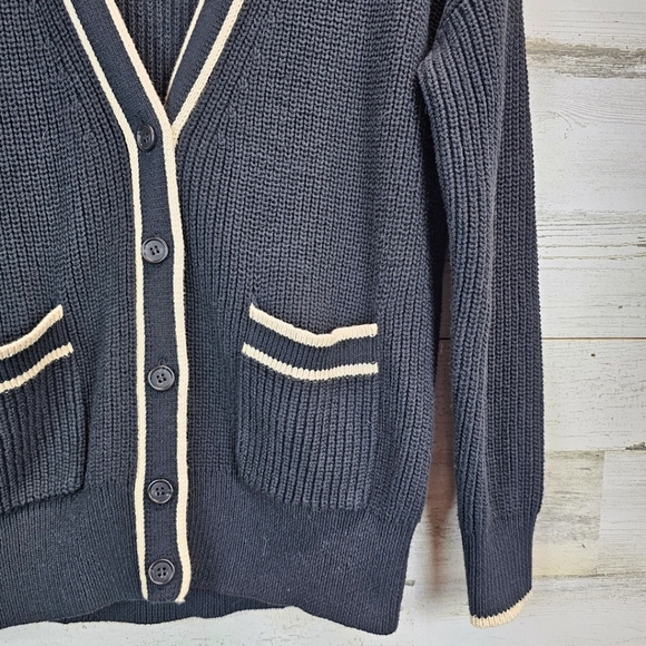 J. Crew Ribbed V-Neck Cotton Cardigan Sz XS Black Nautical Prep Old Money Staple - Picture 7 of 16